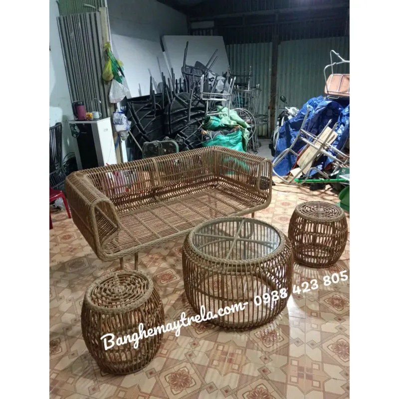 Bàn ghế sofa tổ yến mây nhựa phòng khách 746377