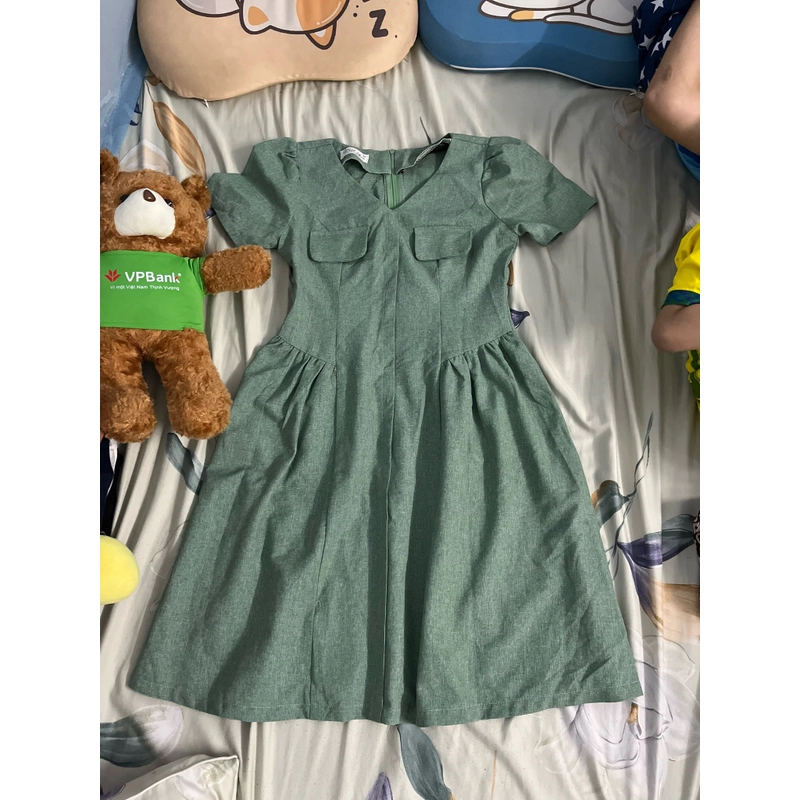 Đầm cổ v xanh 447651