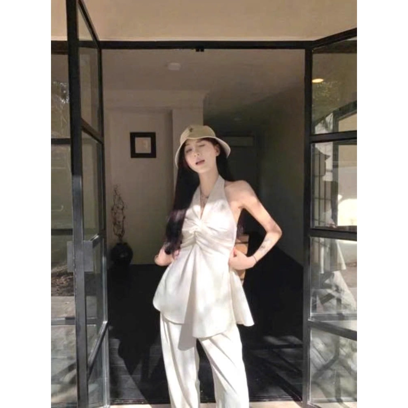 Áo Đũi Cổ Yếm Xoắn Ngực Hở Lưng Nhún Smocking Quyến Rũ Mặc Đi Chơi, Đi Biển 551182