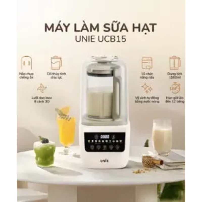 🥛 UNIE UCB15 – Làm sữa hạt chuẩn mịn, nấu cháo, xay sinh tố, làm soup chỉ 1 nút bấm! 715240