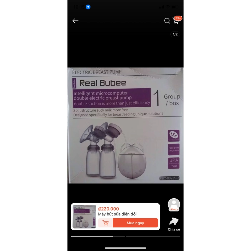 Máy hút sữa điện đôi Real Bubee ( Có chế độ massa kích sữa, Hút êm ái như em bé bú ) 521376