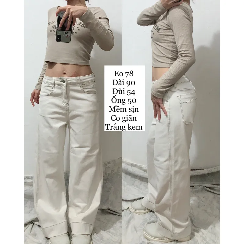 Quần jeans nữ chất mềm sịn màu kem 1001437