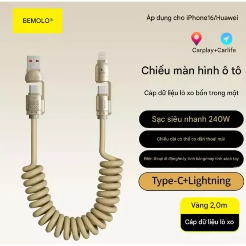 Cáp xạc lò xo siêu nhanh 240W 4 cổng in 1 1009206