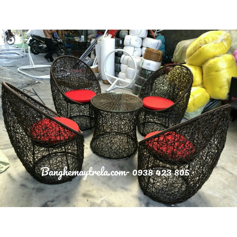 Bàn ghế mây nhựa trang trí ngoại thất 549172