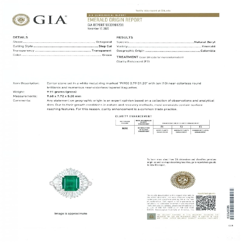 Nhẫn Emerald PT900 2.79CT Xuất xứ Colombia - Hàng hiệu Authentic 850886
