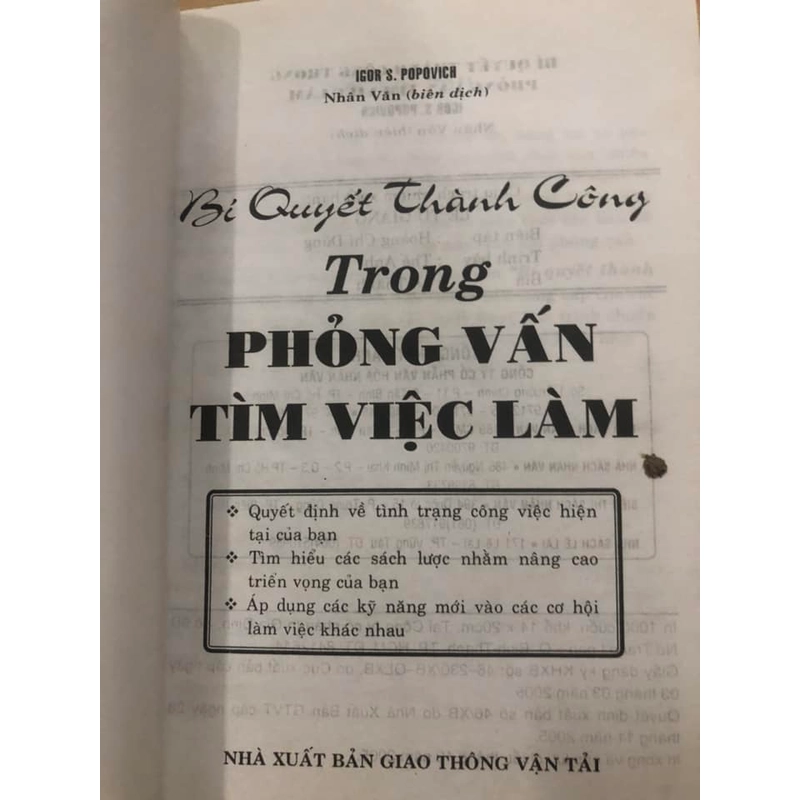 Sách Bí quyết thành công trong phỏng vấn tìm việc làm - Igor S.Popovich nguyên tác 307063