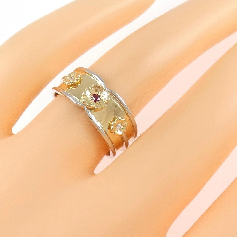 Nhẫn Ruby Hoa K18YG/PT900 - Hàng hiệu Authentic 850404