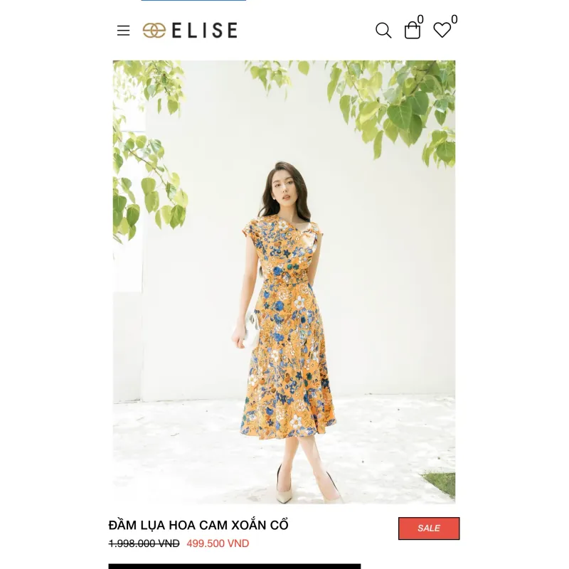 Đầm lụa hoa vàng xoắn cổ sz S 937319