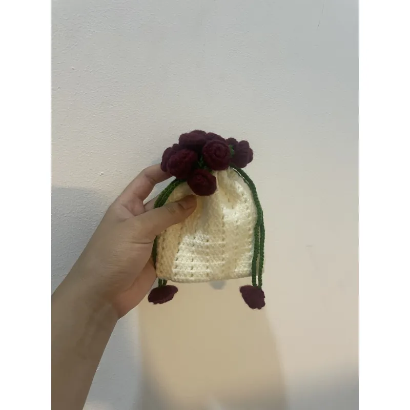 Túi rút len Handmade - hoa hồng đỏ 796323