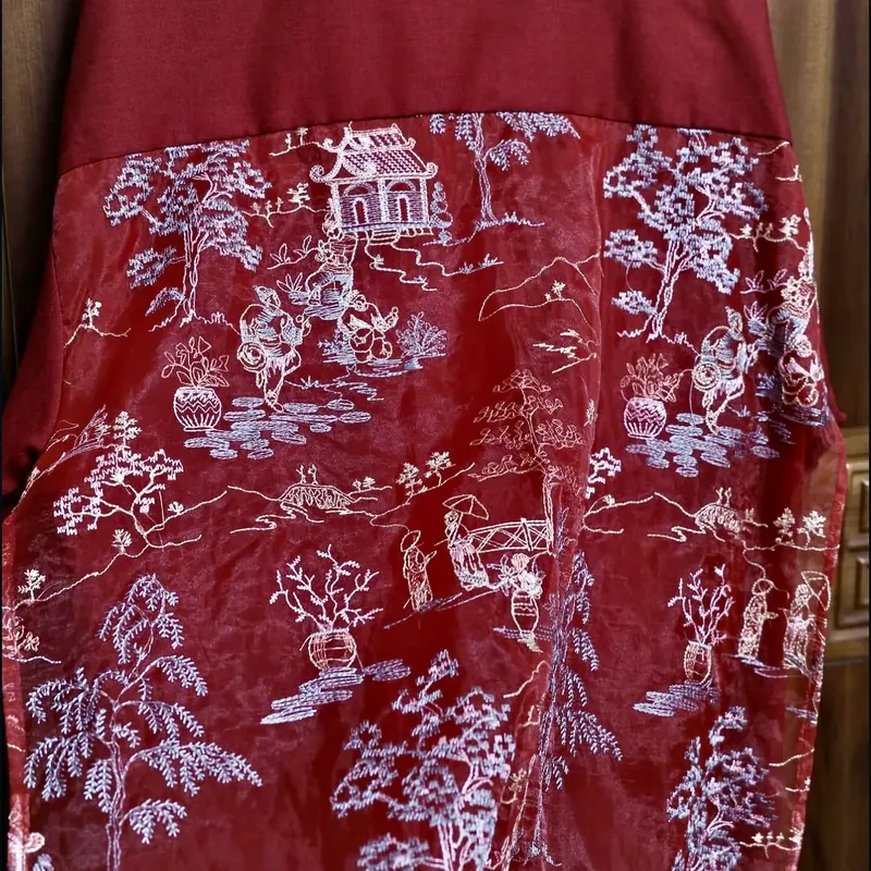 Áo Hymaison, Sơ mi hội làng màu đỏ (unisex) <65kg, mặc 1 lần, lưng áo thêu, tà bay 703000