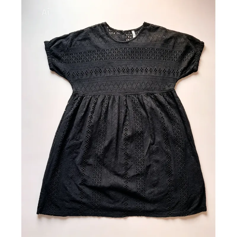 Đầm xô thêu Nhật babydoll màu đen, tay ngắn bigsize 933333