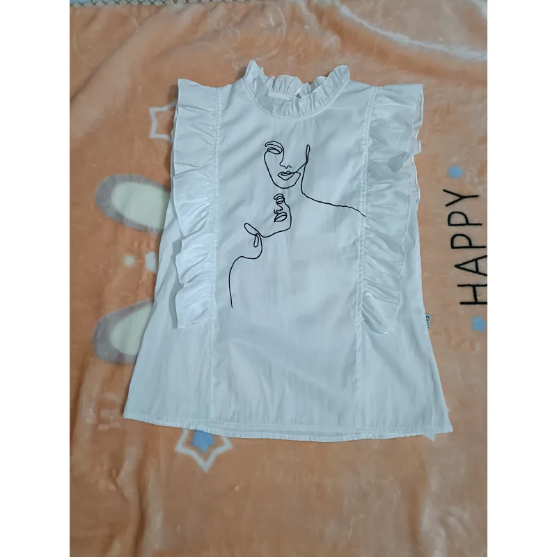 Áo kiểu trắng hoạ tiết trừu tượng phối bèo 1004869