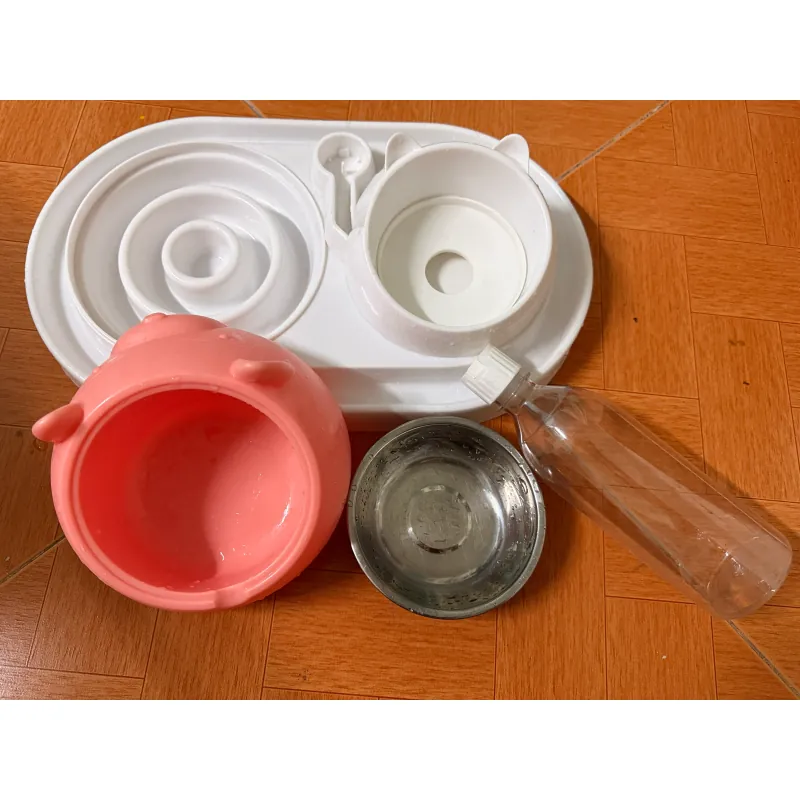 Chén / Bát ăn cho thú cưng chén inox chống gù kèm khay bình cấp nước tự động chống kiến 929646