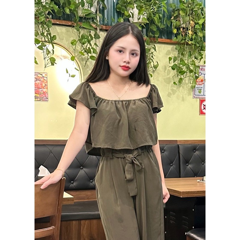 Pass Set bộ Croptop quần xuông xanh rêu size S 187032