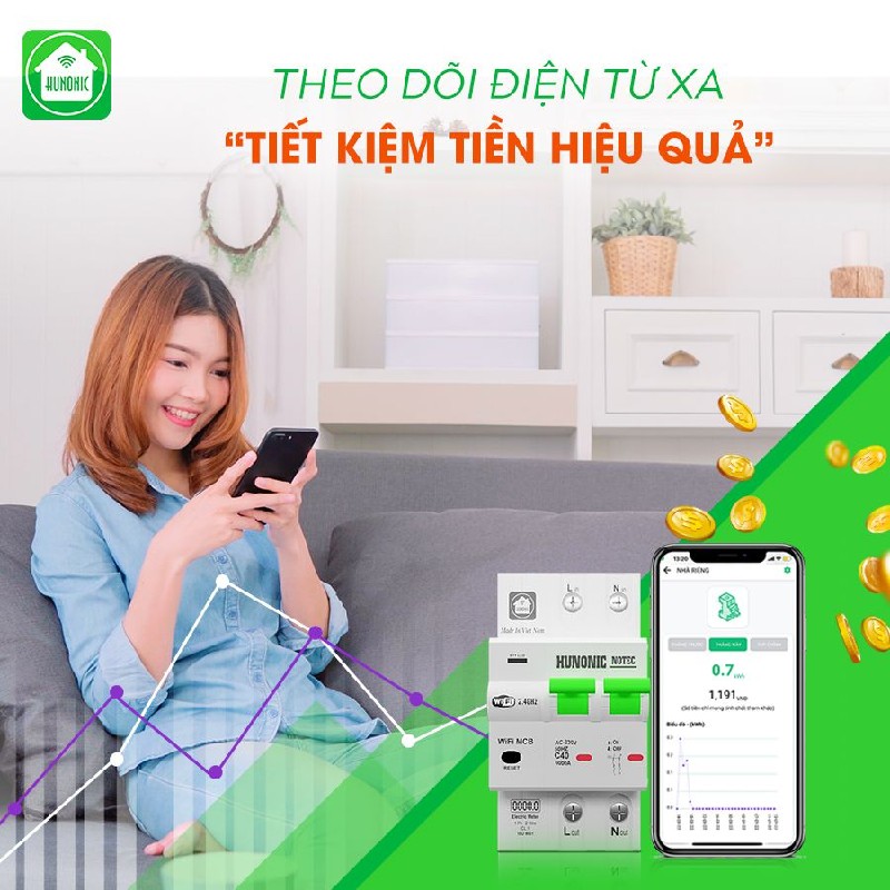 APTOMAT ĐIỀU KHIỂN TỪ XA, ĐO NĂNG LƯỢNG THÔNG MINH HUNONIC NOTEC 11055