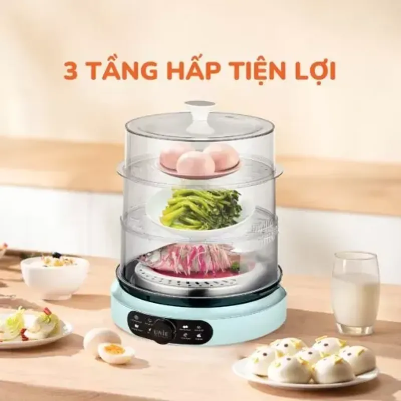 Nồi hấp điện UNIE UE680 15L mới – 3 tầng dung tích lớn, có bảng gợi ý thời gian hấp mới 588859