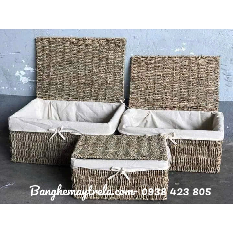 Giỏ đựng đồ chữ nhật mây tre đan 459833