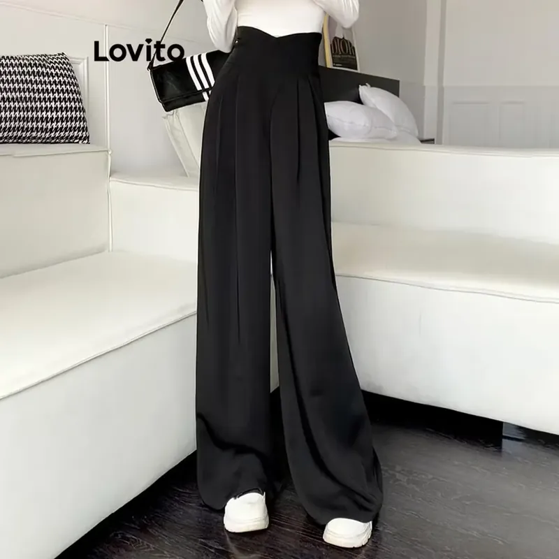 Lovito Quần xếp nếp bất đối xứng 620958