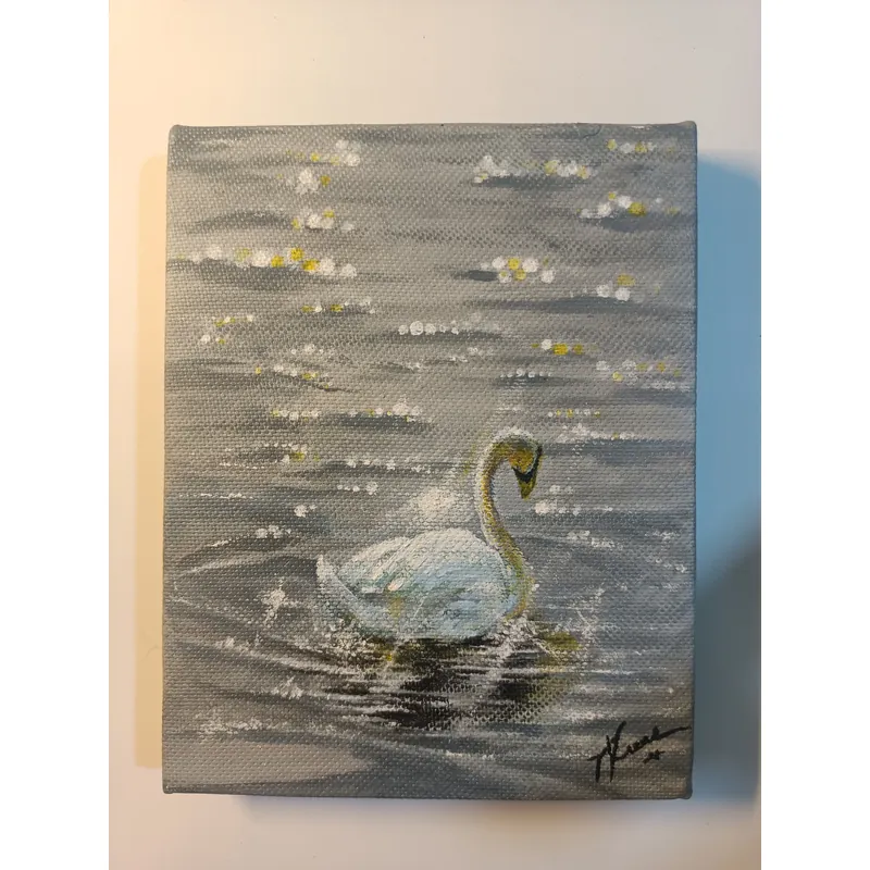 Tranh canvas vẽ tay chủ đề thiên Nga sáng sớm  674777