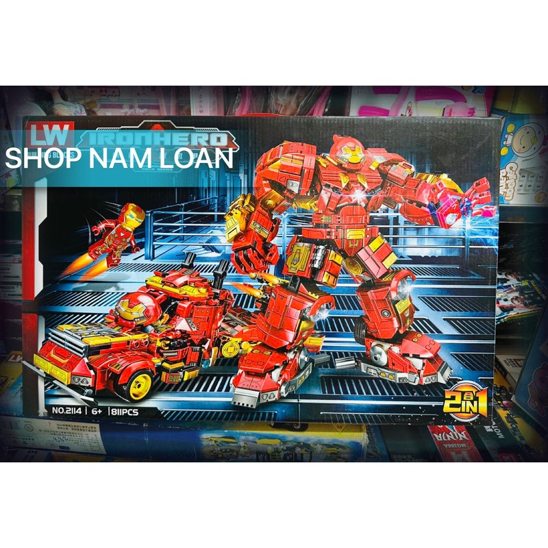 Đồ chơi lắp ráp 2in1 mô hình ô tô và siêu anh hùng Iron man Hero LW 2114 192272