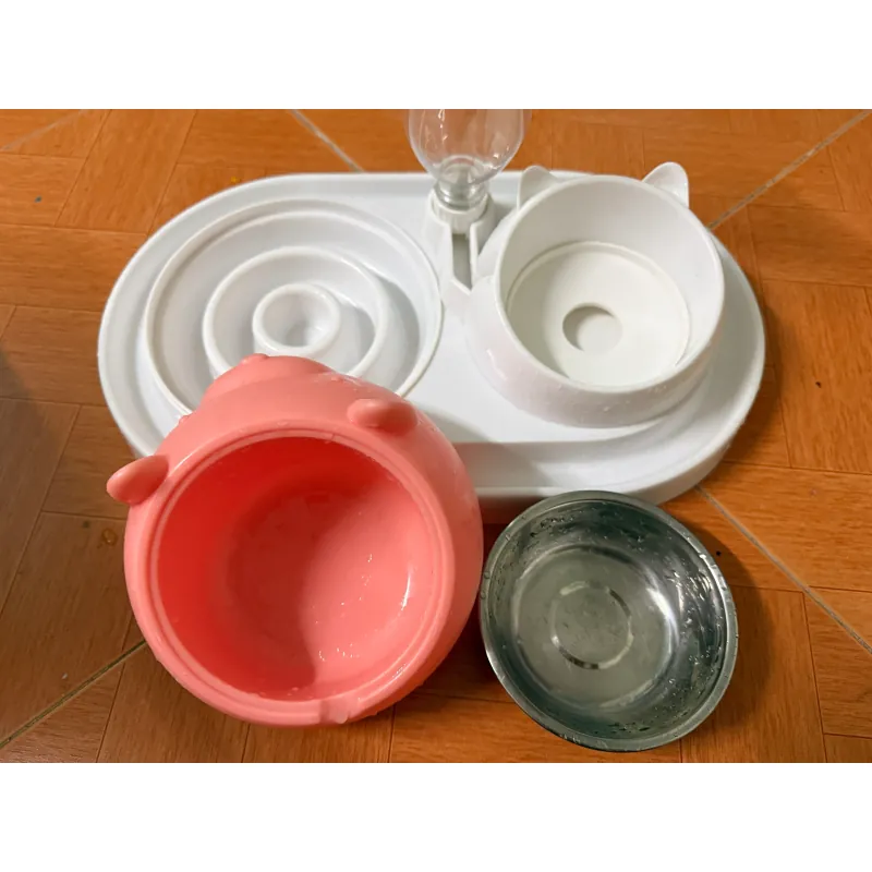 Chén / Bát ăn cho thú cưng chén inox chống gù kèm khay bình cấp nước tự động chống kiến 929646