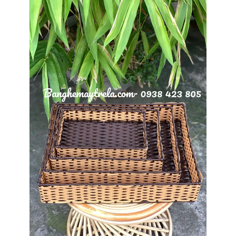 Khay nhựa giả mây đựng đồ chữ nhật 674310