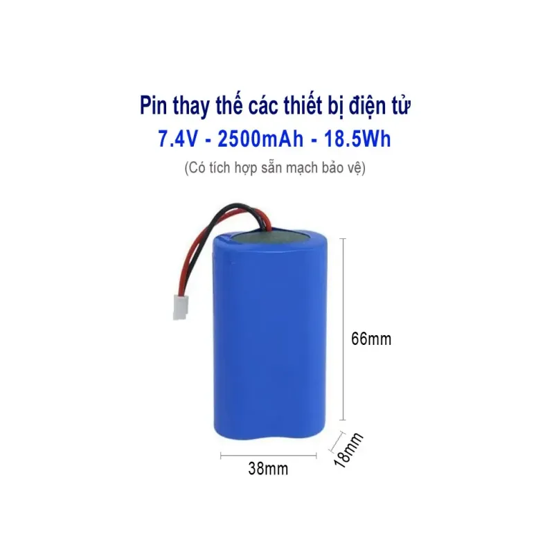 PIN SẠC 18650 7.4V 2500mAh JACK 2.54 (CÓ MẠCH BẢO VỆ), THÍCH HỢP CHO LOA BLUETOOTH 714401