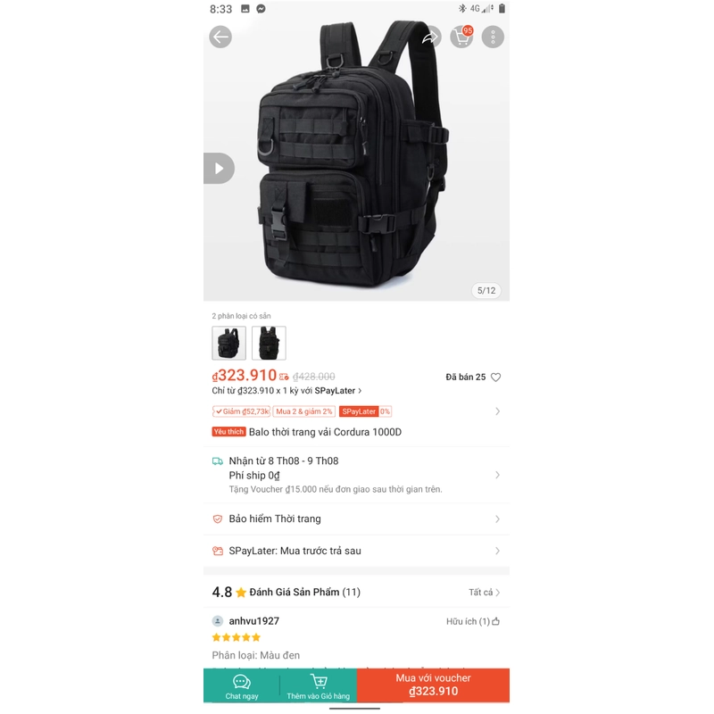 Balo tatical vải cordura 1000D 525848