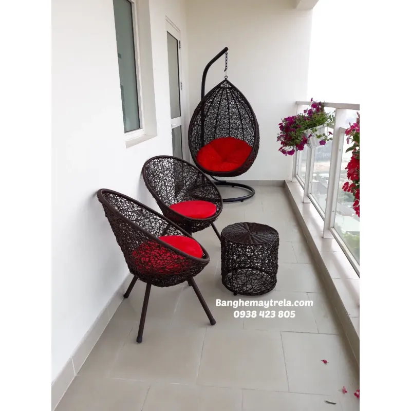 Xích đu kèm bàn ghế ban công mây nhựa 1008059