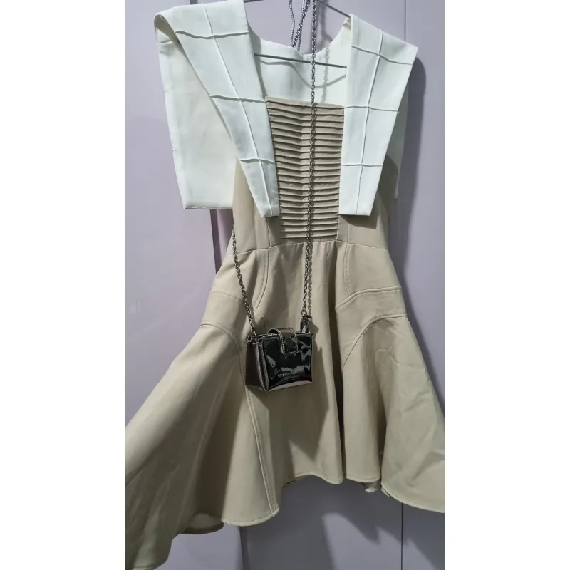 Váy nữ phối tấm lưới kiểu dáng công sở màu be 746065