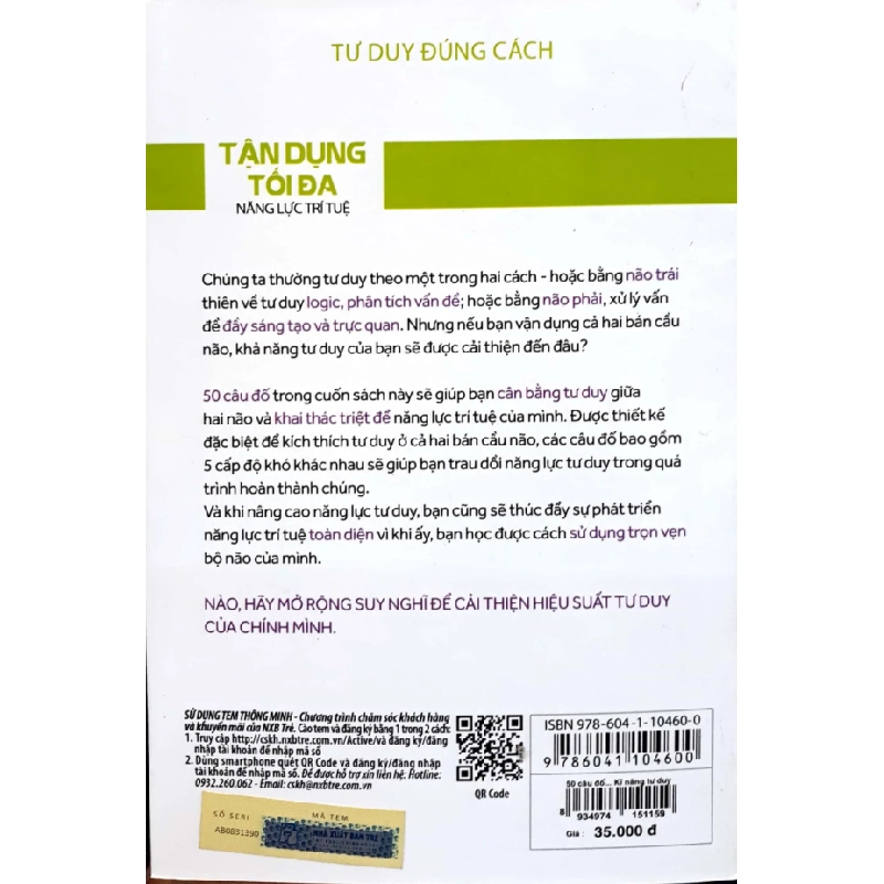 Tư Duy Đúng Cách - 50 Câu Đố Cân Bằng Não Trái - Não Phải Giúp Bạn Phát Triển Kĩ Năng Tư Duy - Charles Phillips 285960