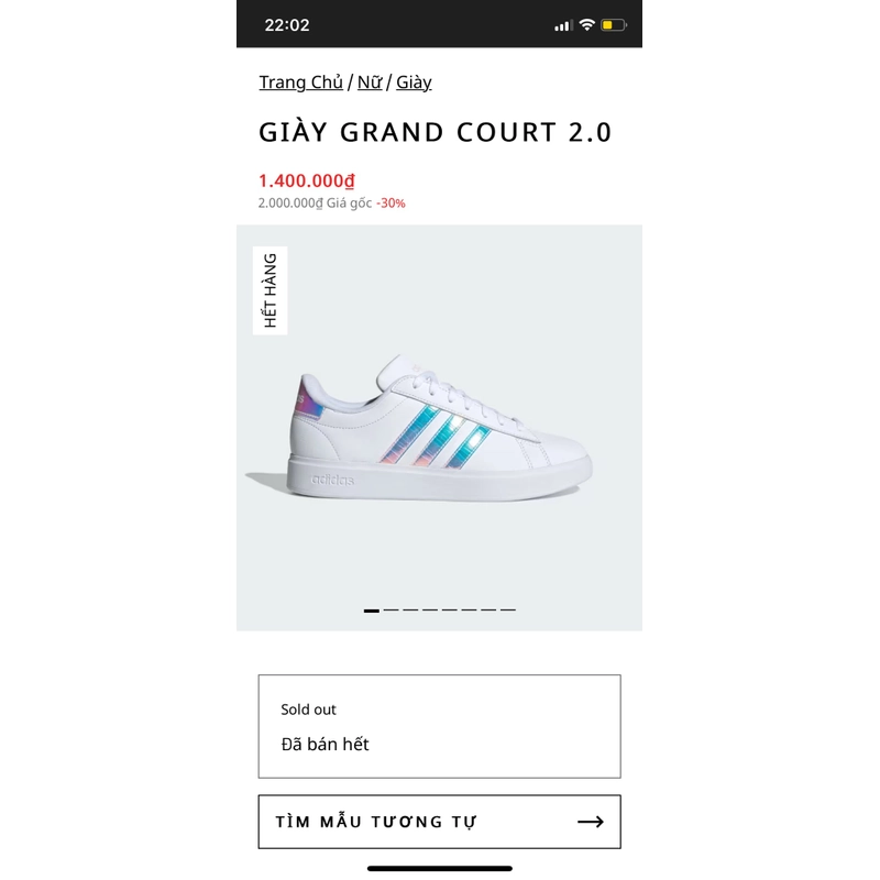 Giày addidas GRAND COURT 2.0 size 5.0 US ( 35 - 36 ) mới 100% 469571
