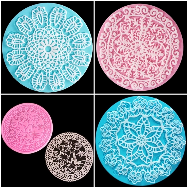 Bộ 4 khuôn silicon làm bánh, rau câu nền hoa văn ren kiểu loại 13 cm - Mã số 1051 336166