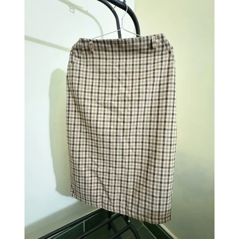 Chân váy midi kẻ caro xẻ tà 791317