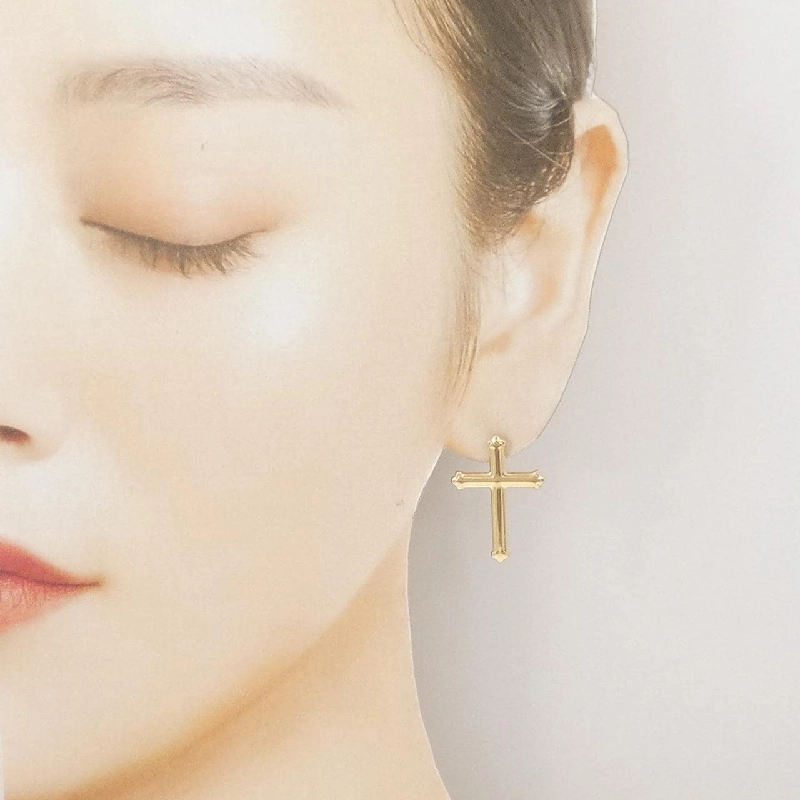 K18YG Bông tai hình chữ thập - Hàng hiệu Chính hãng 868728