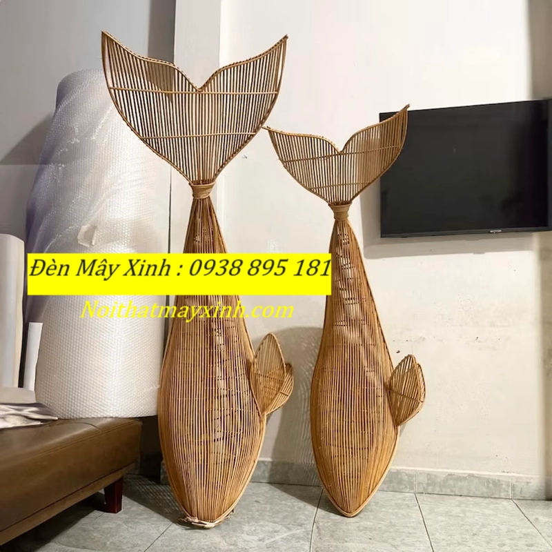 Xưởng làm đèn mây hình cá độc đáo, đèn cá bằng mây tre đan 551292