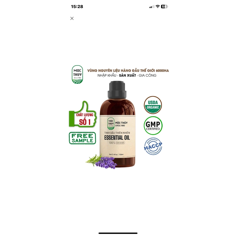 Tinh Dầu Thiên Nhiên nguyên chất Mộc Thủy 100ML Sả Chanh + chai đựng tinh dầu 543338