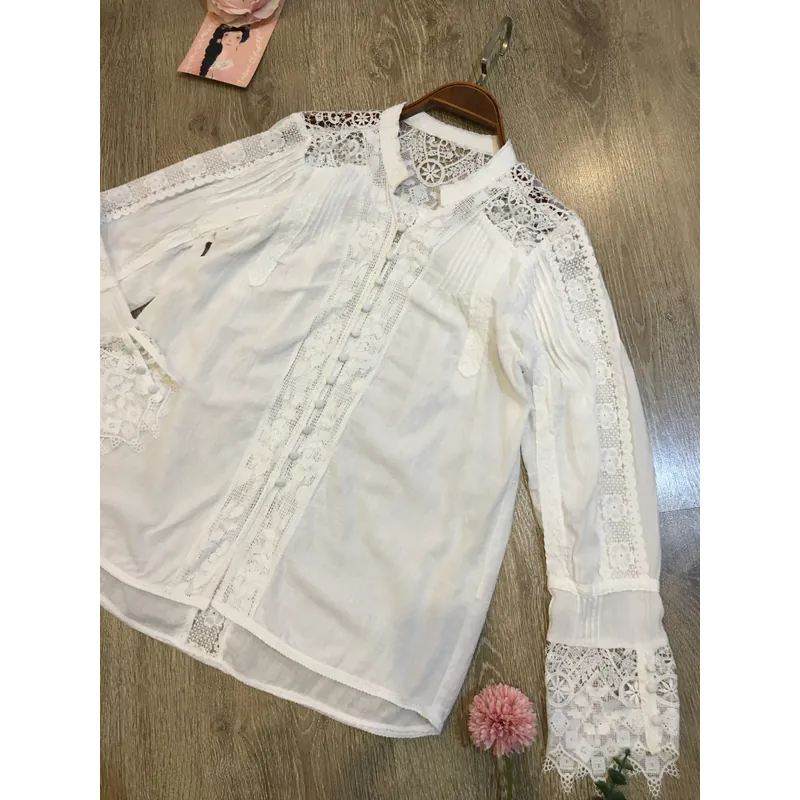 [Siêu Phẩm Nhật] Sơ mi vintage boho phối ren xếp ly khuy bọc form Âu đẹp suất sắc 700643