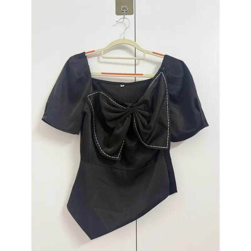 Áo sơ mi kiểu cổ vuông nơ ngực sz M  929905