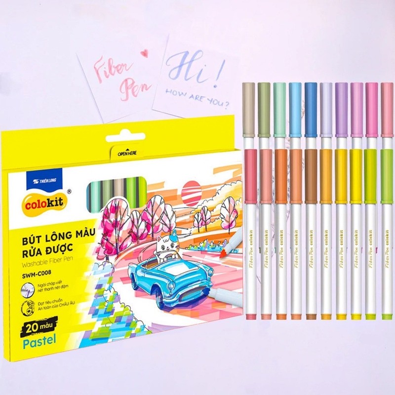 Bút lông màu Fiber Pen 20 màu Pastel Thiên Long Colokit SWM-C008 an toàn rửa được 178097