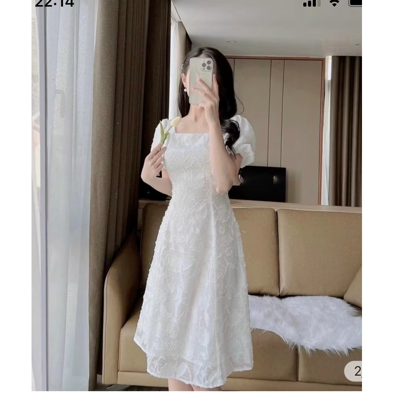Đầm Dự Tiệc, Cổ Vuông Tay Phồng Họa Tiết Hoa Xinh Xắn 462314