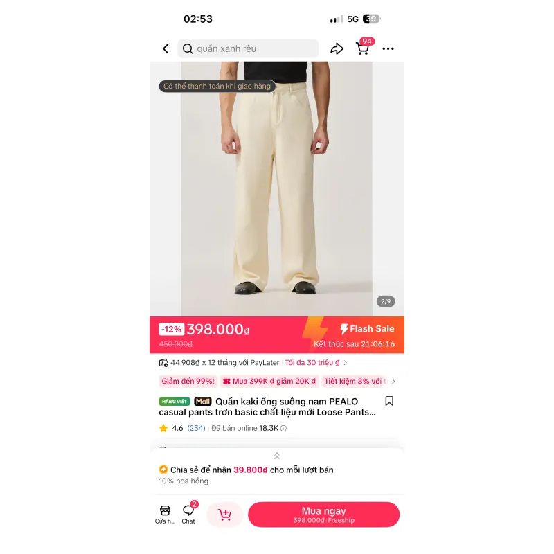 Quần kaki nam PEALO phong cách casual, chất liệu thoáng mát, màu be 1032380