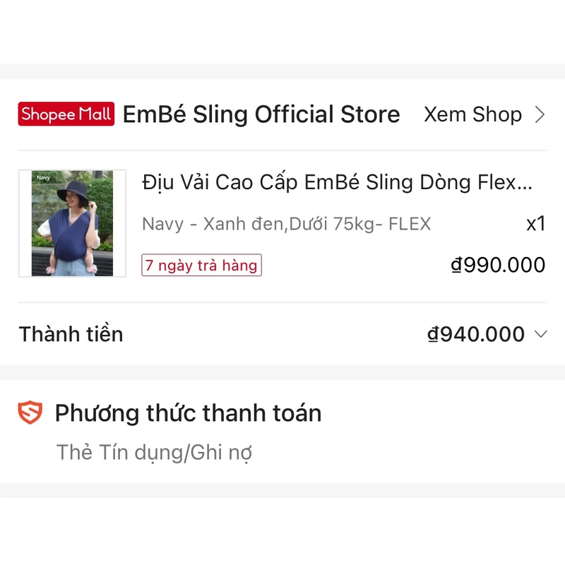 Địu vải cao cấp Embé Sling dòng Flex (dưới 75kg) 222428