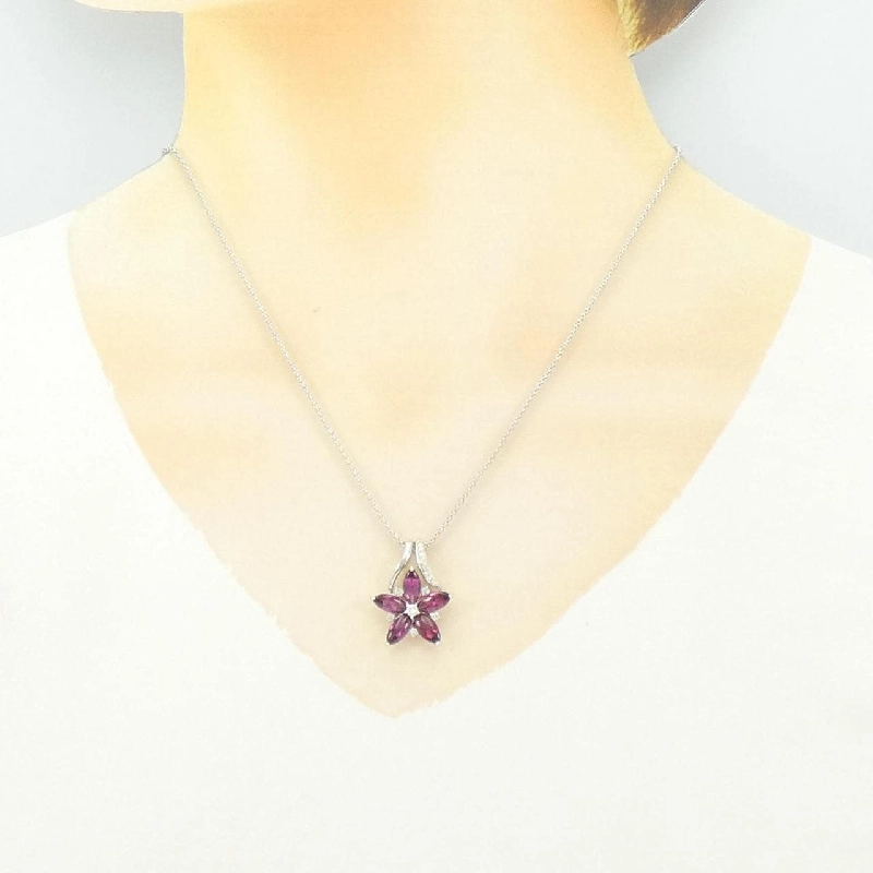 K18WG Hoa Garnet Dây Chuyền 3.40CT - Hàng hiệu Chính hãng 856915