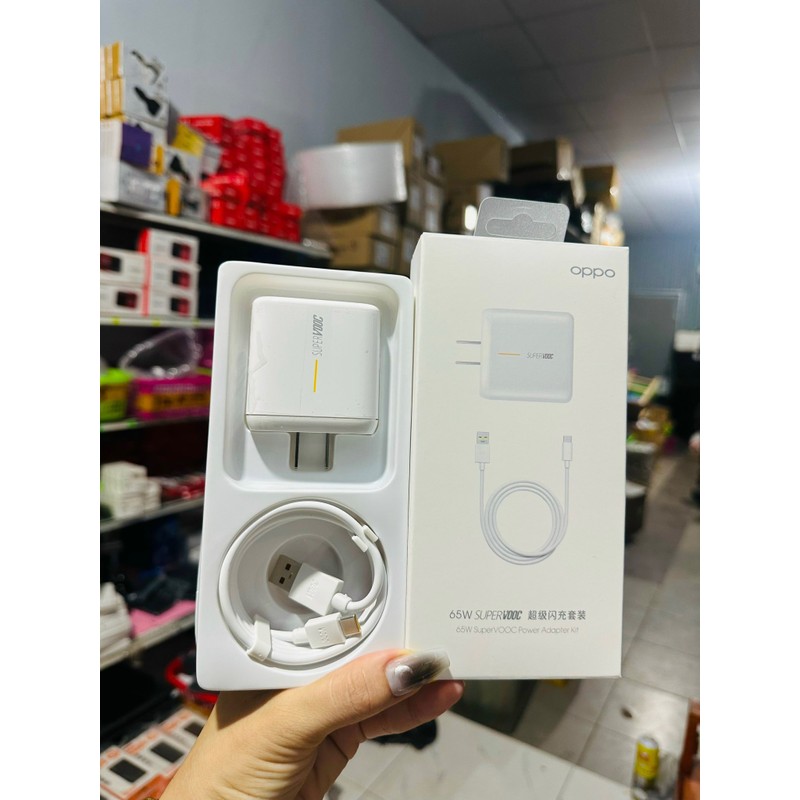 Bộ sạc supper vooc 65w sạc siêu nhanh gồm củ sạc chân tròn và cáp sạc đầu Usb và C.bh 3th 74469