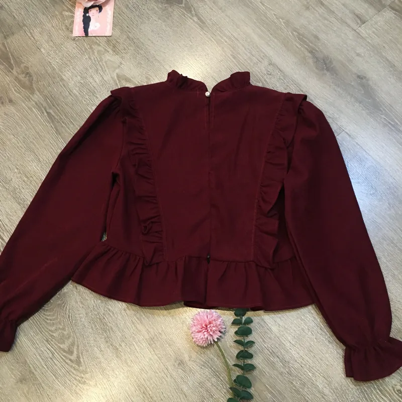 [Siêu Phẩm Hàn] Áo nhung kiểu vintage mori cổ bèo nhún trước và sau tay bồng tiểu thư 696702