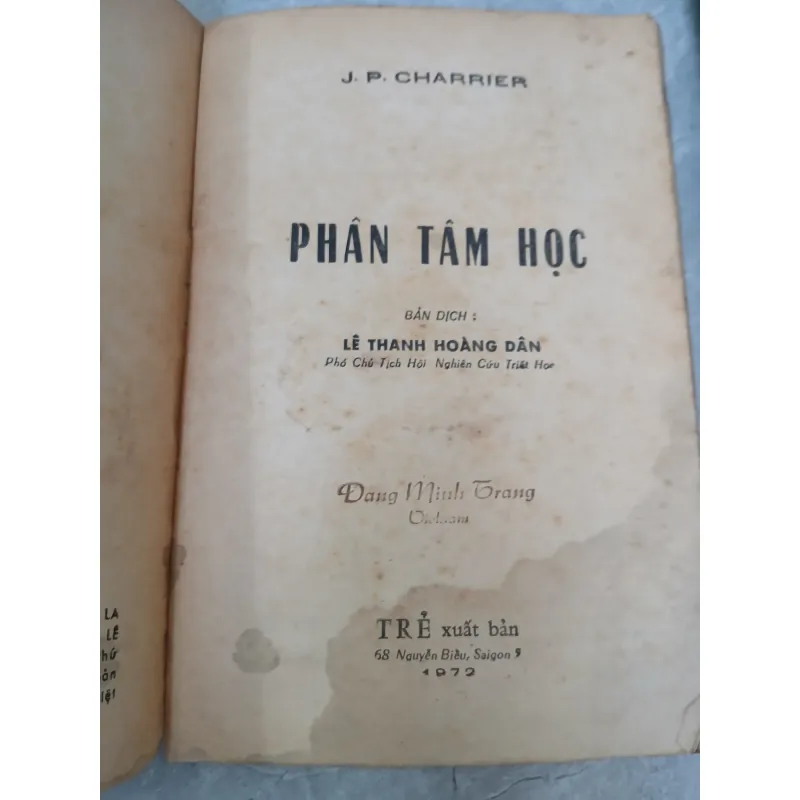 PHÂN TÂM HỌC - J. P. CHARRIER (Bản dịch: Lê Thanh Hoàng Dân) 782554