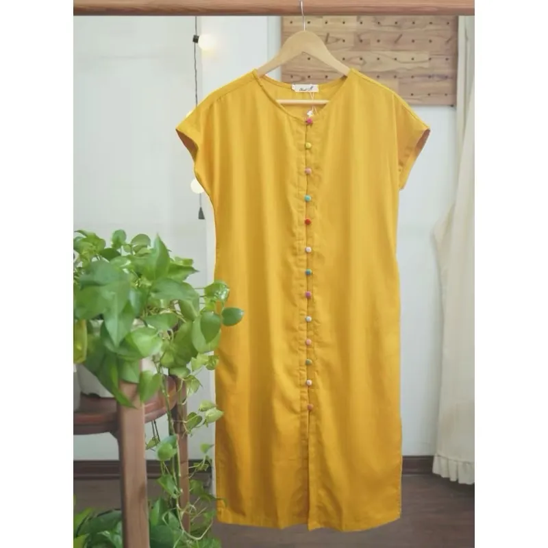 Pass đầm linen màu vàng size S 1058726