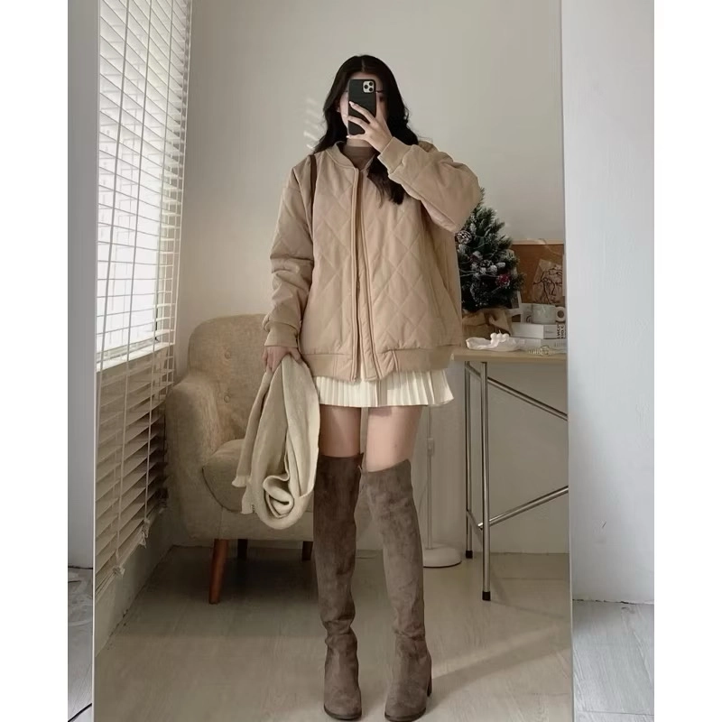 (Sẵn) Áo khoác phao bomber trần bông hai lớp dày dặn 498691