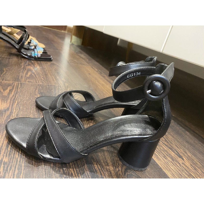 Sandal cao cấp Elly quai chéo 6p màu đen size 36  12935